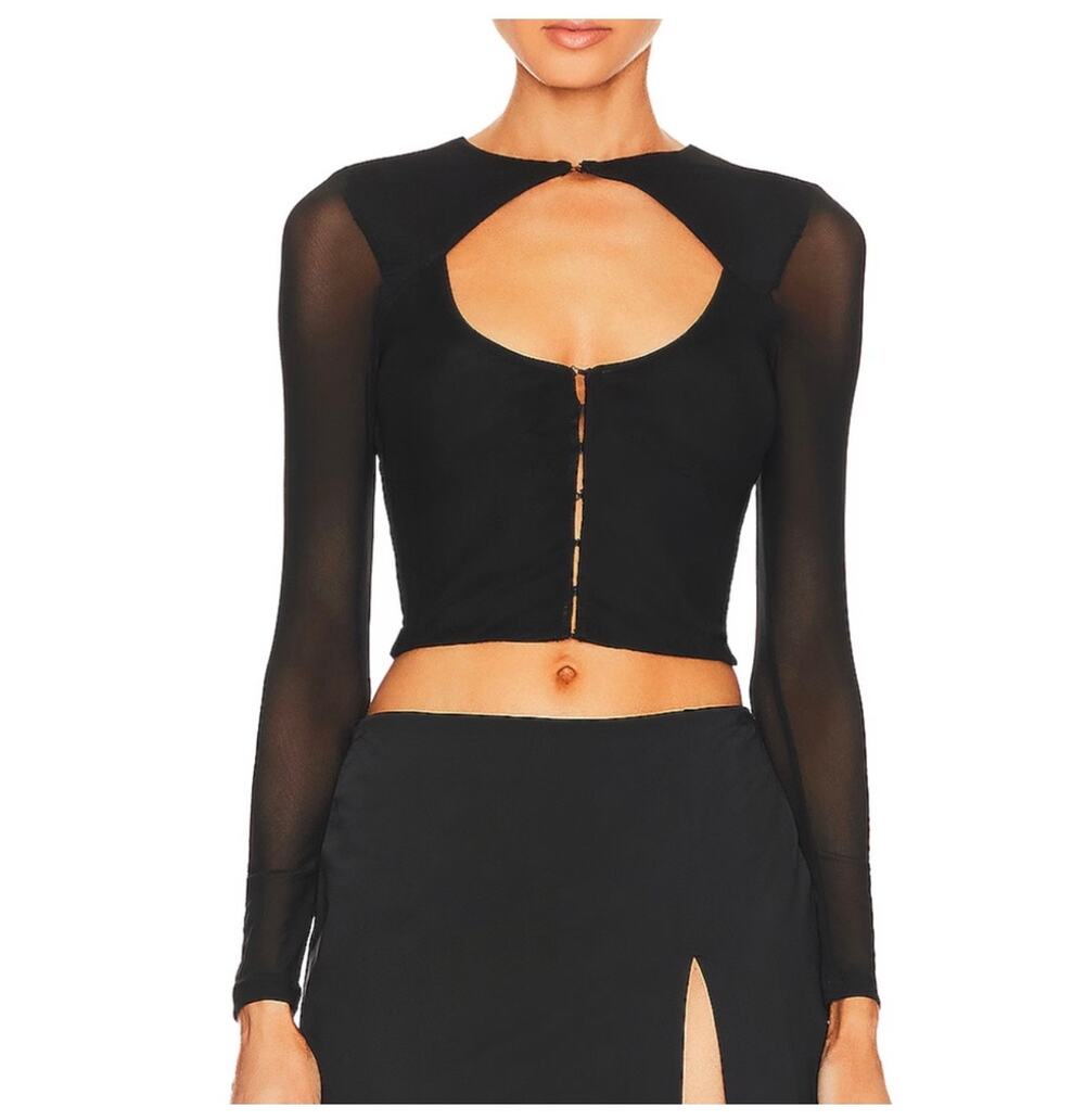 Superdown Revolve Katherine Black Mesh Sleeve Cutout Corset Gothic Club Top S
